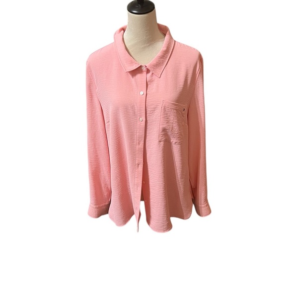 Tommy Hilfiger Size 2X Peach Roll Tab Long Sleeve Casual Blouse - Picture 1 of 5